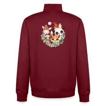 Six amis animaux mignons célébrant Noël - Sweat zippé unisexe en coton bio Stanley/Stella - bordeaux - Dos - AI Model Male 185 dark (185cm)