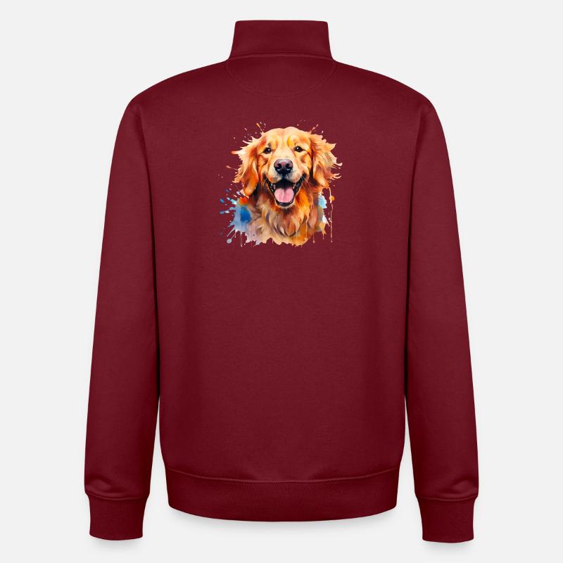Aquarelle Golden Retriever - Sweat zippé unisexe en coton bio Stanley/Stella - bordeaux