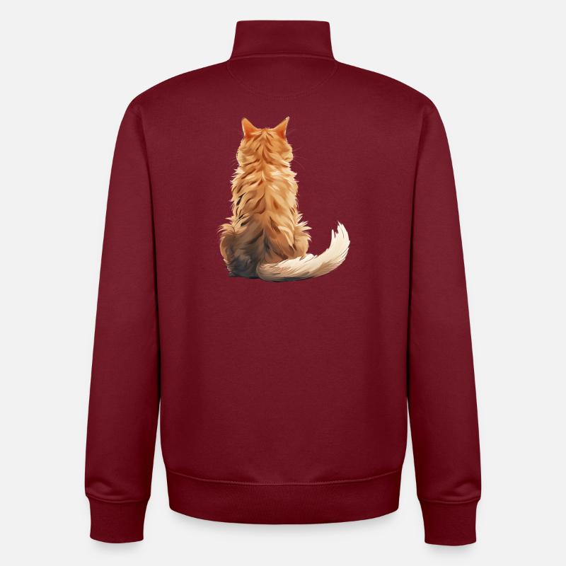 Chat Manx - Sweat zippé unisexe en coton bio Stanley/Stella - bordeaux