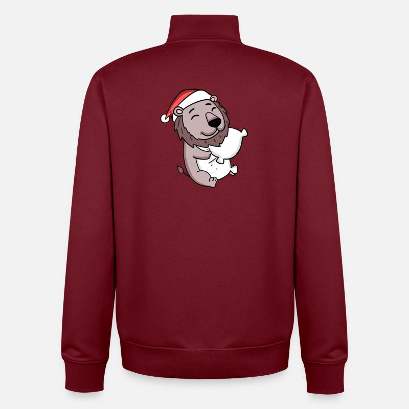 Lion Mignon Fatigué Noël - Sweat zippé unisexe en coton bio Stanley/Stella - bordeaux