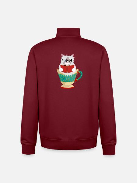 Sød Ragdoll-kat, der læser en bog i en kaffekop - Stanley/Stella unisex sweatshirt med lynlås i økologisk - burgunder-rød