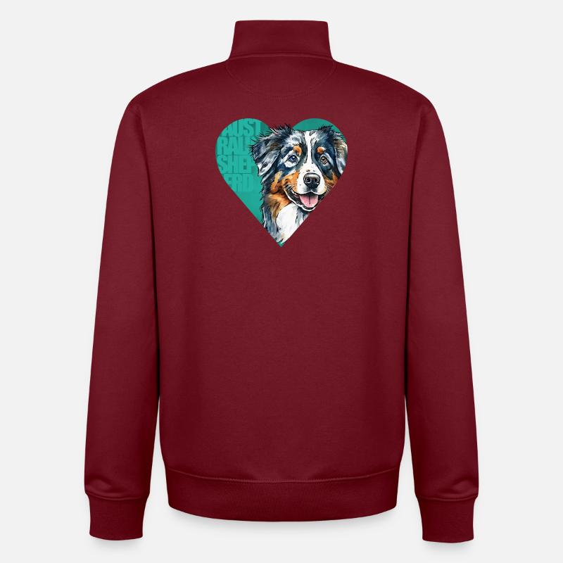 Portrait de berger australien - Sweat zippé unisexe en coton bio Stanley/Stella - bordeaux