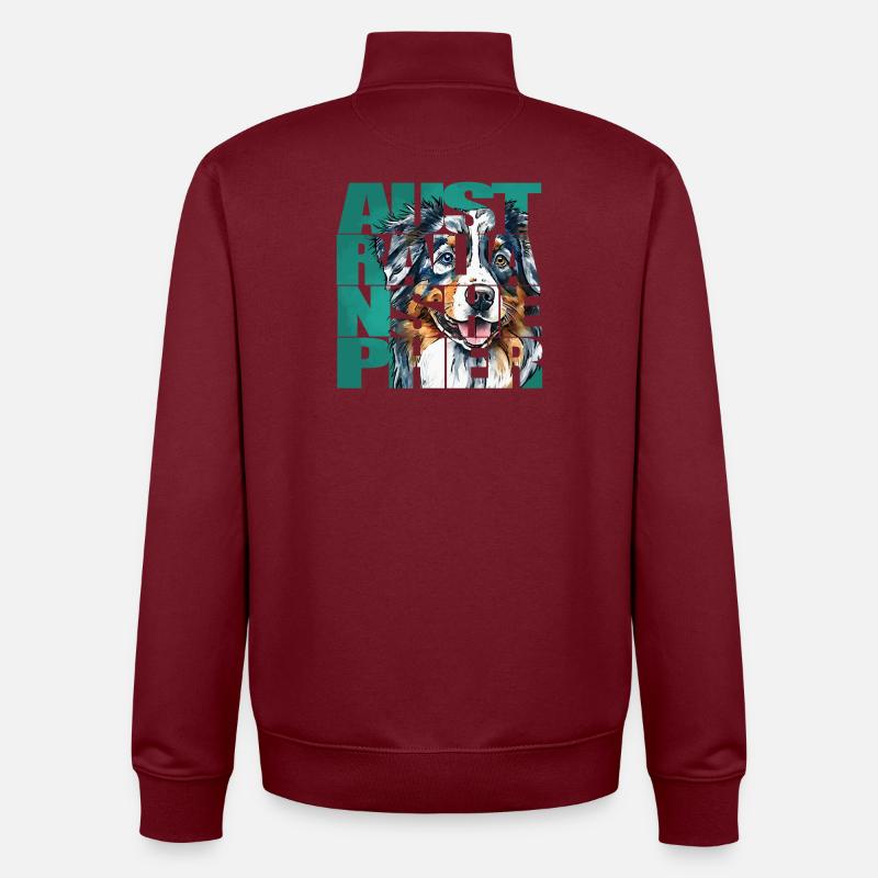 Portrait de berger australien - Sweat zippé unisexe en coton bio Stanley/Stella - bordeaux