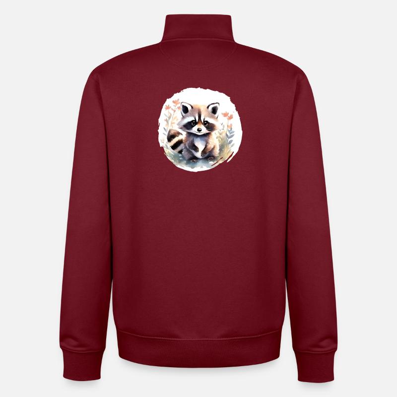 Aquarelle de raton laveur - Sweat zippé unisexe en coton bio Stanley/Stella - bordeaux