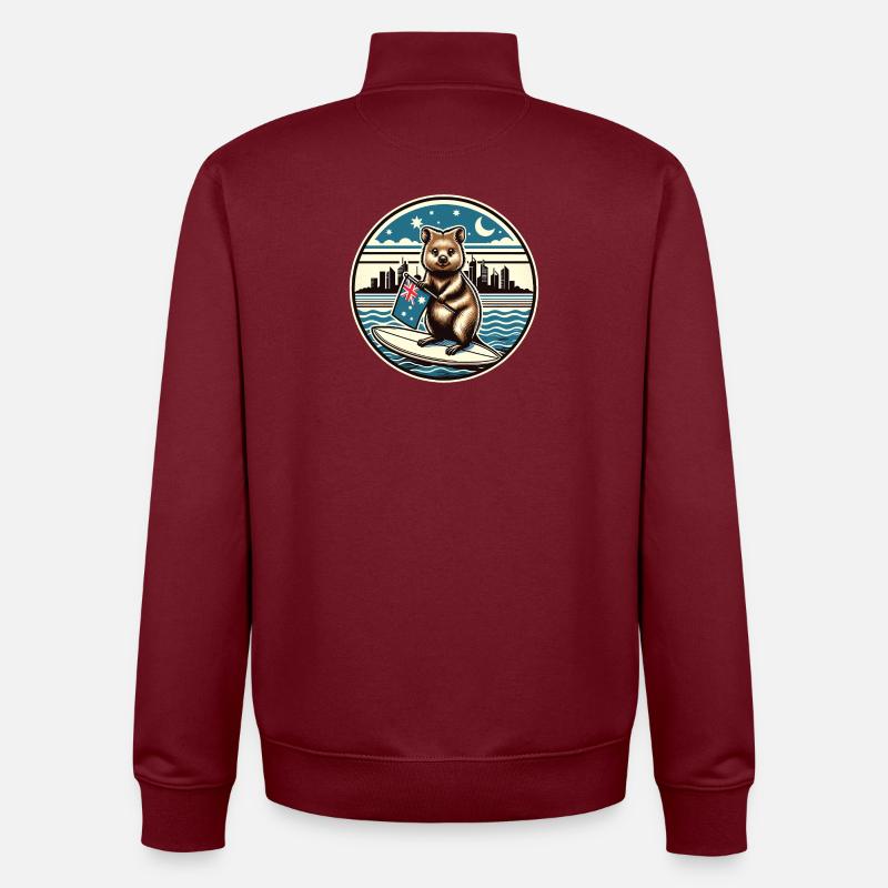 Design de surf australien Quokka - Sweat zippé unisexe en coton bio Stanley/Stella - bordeaux
