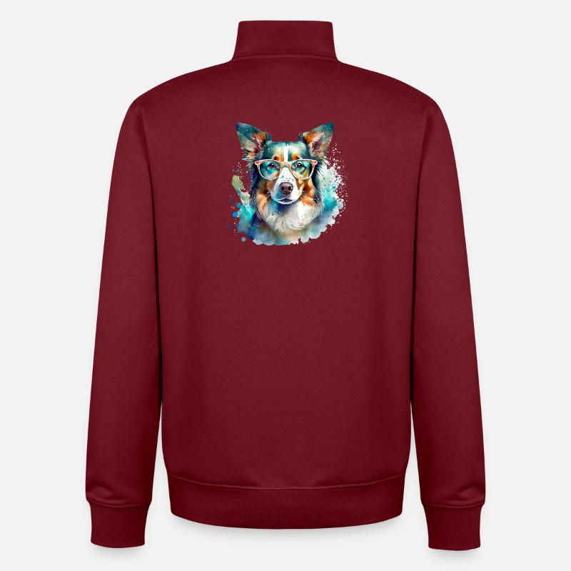 Border Collie mit Brille - Unisex Organic Zip Sweatshirt von Stanley/Stella - Burgunderrot