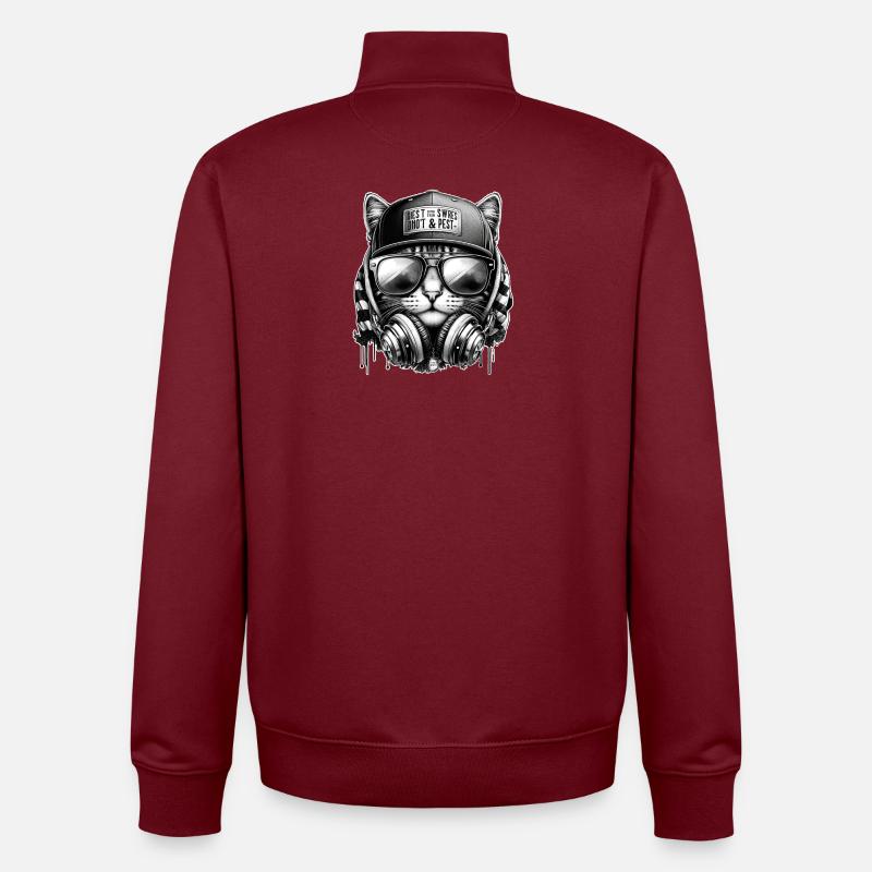 Katze DJ mit Kopfhörer Cap - Unisex Organic Zip Sweatshirt von Stanley/Stella - Burgunderrot