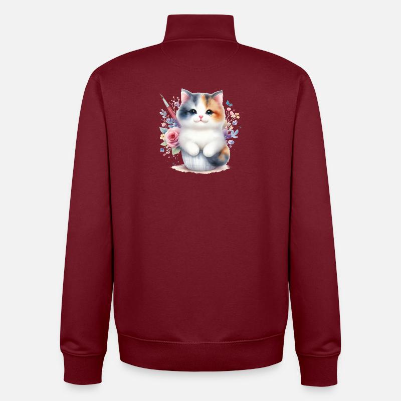 Chat mignon - Sweat zippé unisexe en coton bio Stanley/Stella - bordeaux