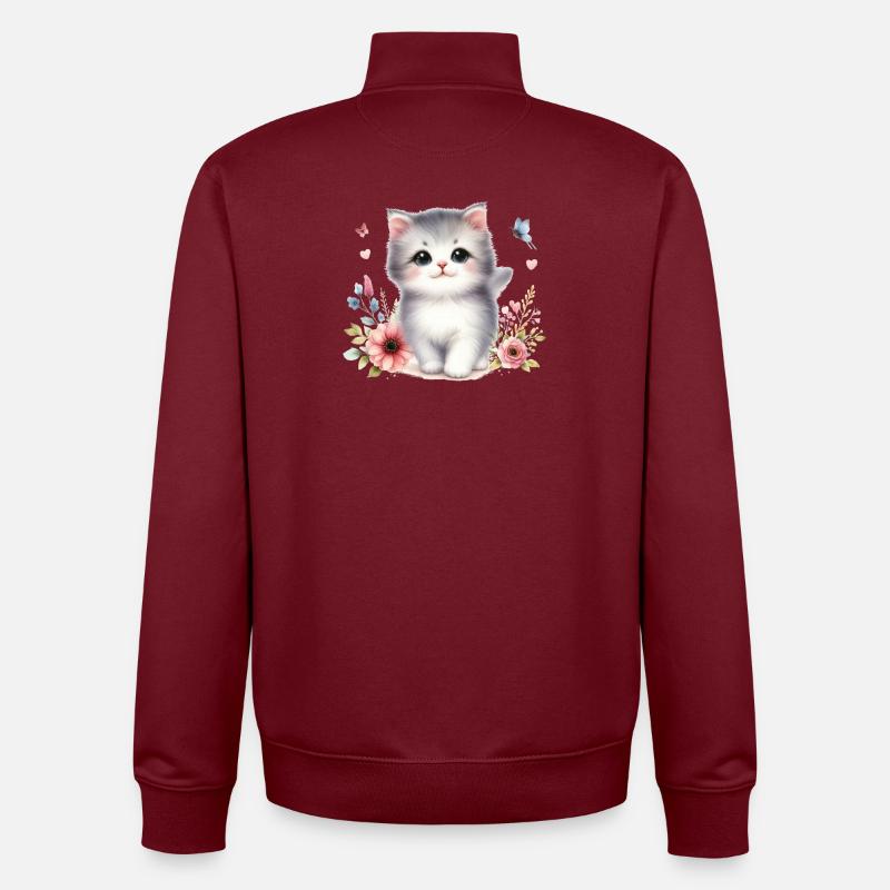 Chat mignon - Sweat zippé unisexe en coton bio Stanley/Stella - bordeaux
