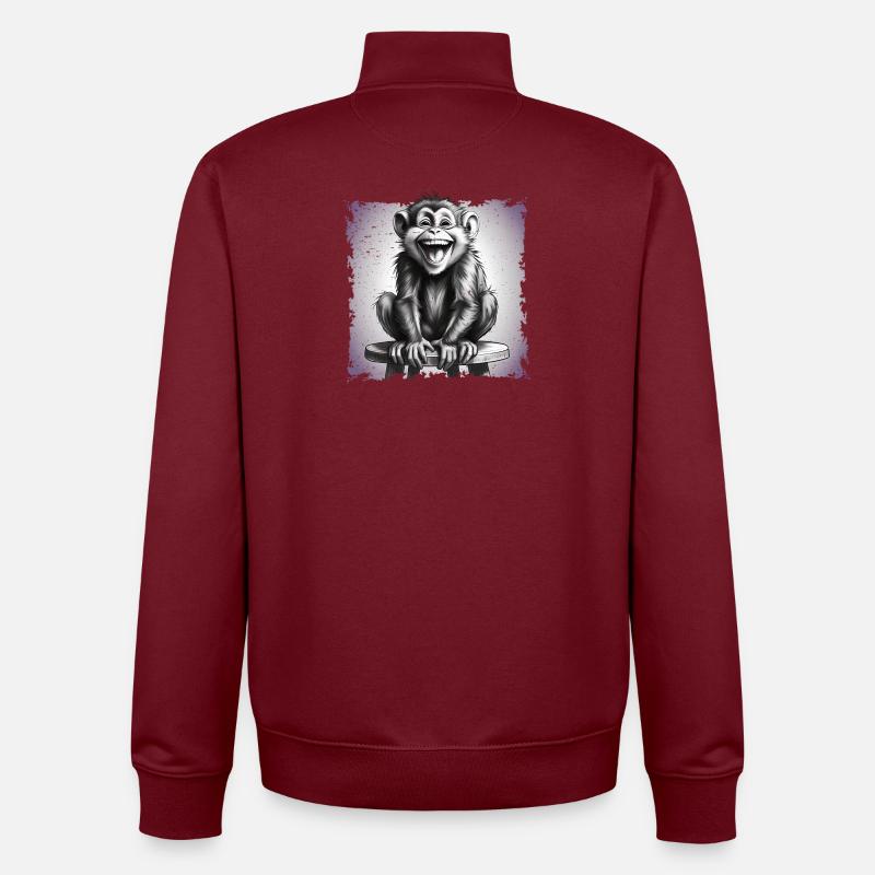 Monkey laughing sitting on stool - Unisex Organic Zip Sweatshirt by Stanley/Stella - burgundy