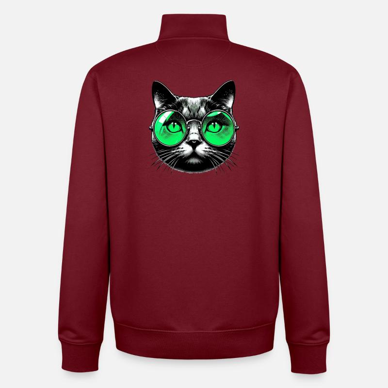 Le Chat avec des lunettes - Sweat zippé unisexe en coton bio Stanley/Stella - bordeaux