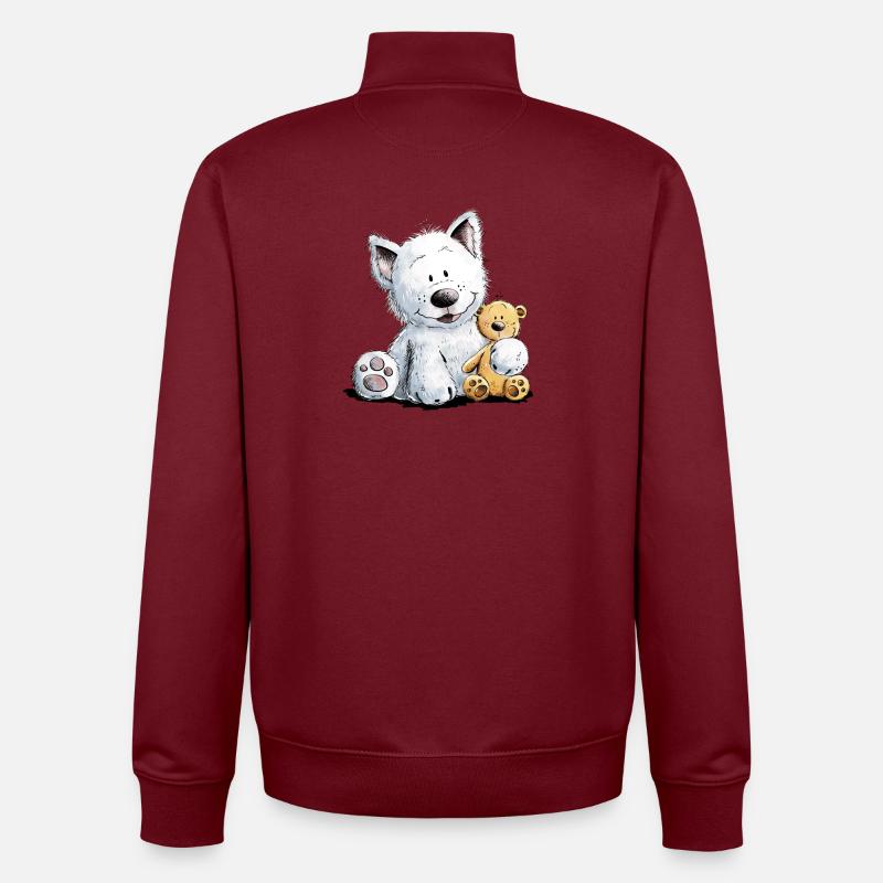 West Highland White Terrier Mit Kuscheltier - Unisex Organic Zip Sweatshirt von Stanley/Stella - Burgunderrot