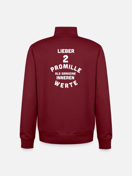 2 Promille, 0 Sorgen - Unisex Organic Zip Sweatshirt von Stanley/Stella - Burgunderrot