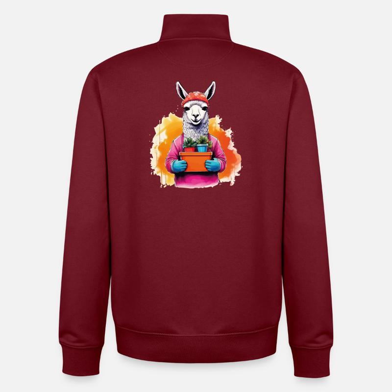 Lama mit Blumen im Topf - Unisex Organic Zip Sweatshirt von Stanley/Stella - Burgunderrot