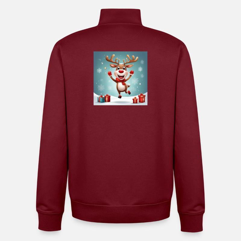 joyeux Noël, joyeuses fêtes; rennes - Sweat zippé unisexe en coton bio Stanley/Stella - bordeaux