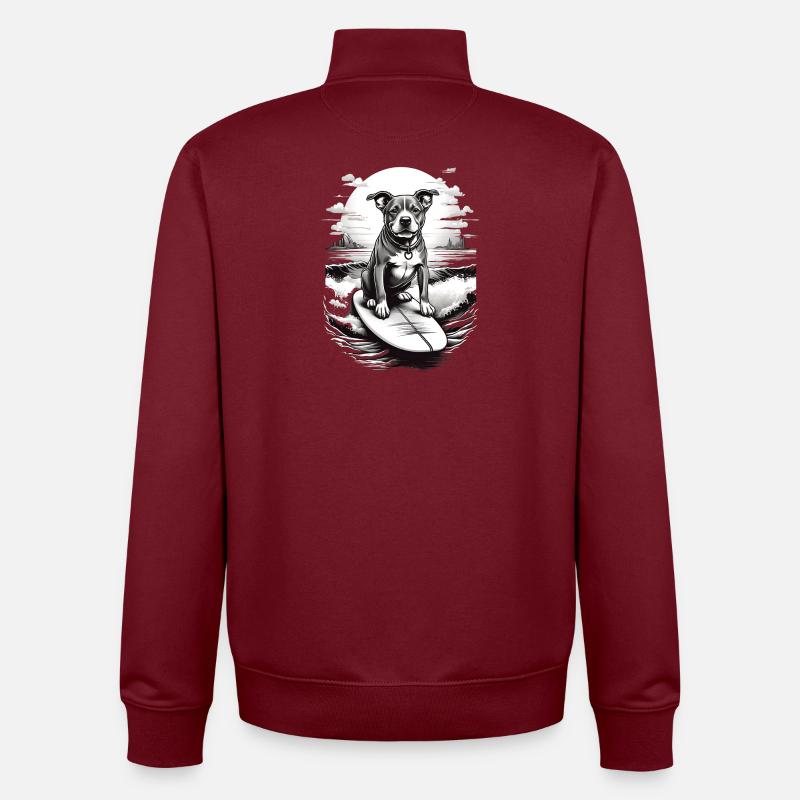 Chien surfeur en noir et blanc - Sweat zippé unisexe en coton bio Stanley/Stella - bordeaux