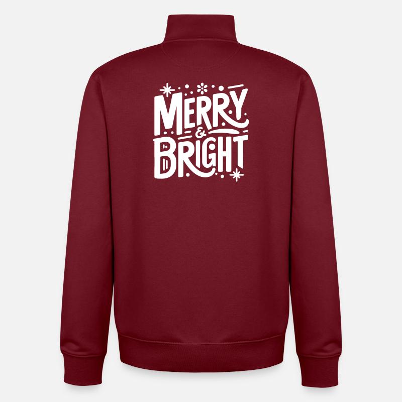 Merry & Bright Hand Lettering - Unisex Organic Zip Sweatshirt by Stanley/Stella - burgundy