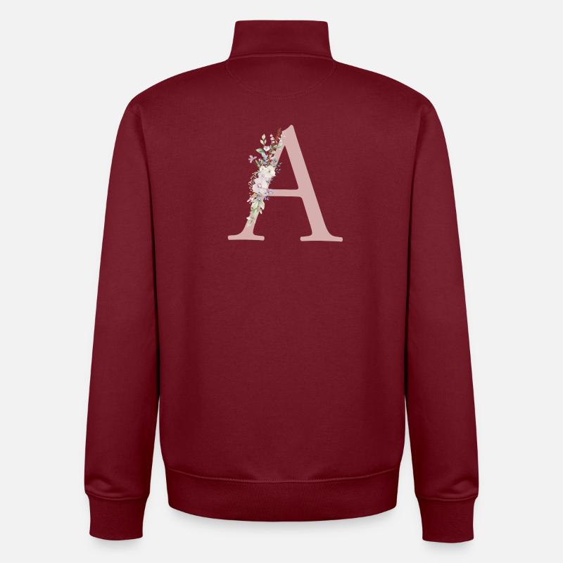 A Monogramm, Floral, personalisierbar - Unisex Organic Zip Sweatshirt von Stanley/Stella - Burgunderrot