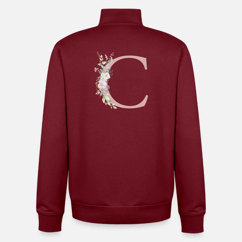 C Monogramme, Floral, Personnalisable - Sweat zippé unisexe en coton bio Stanley/Stella - bordeaux