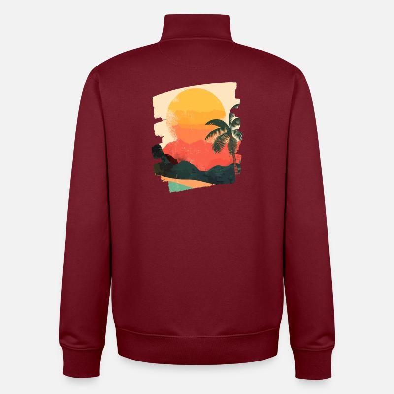 Summer Palm Tree Sunset - Unisex Organic Zip Sweatshirt by Stanley/Stella - burgundy
