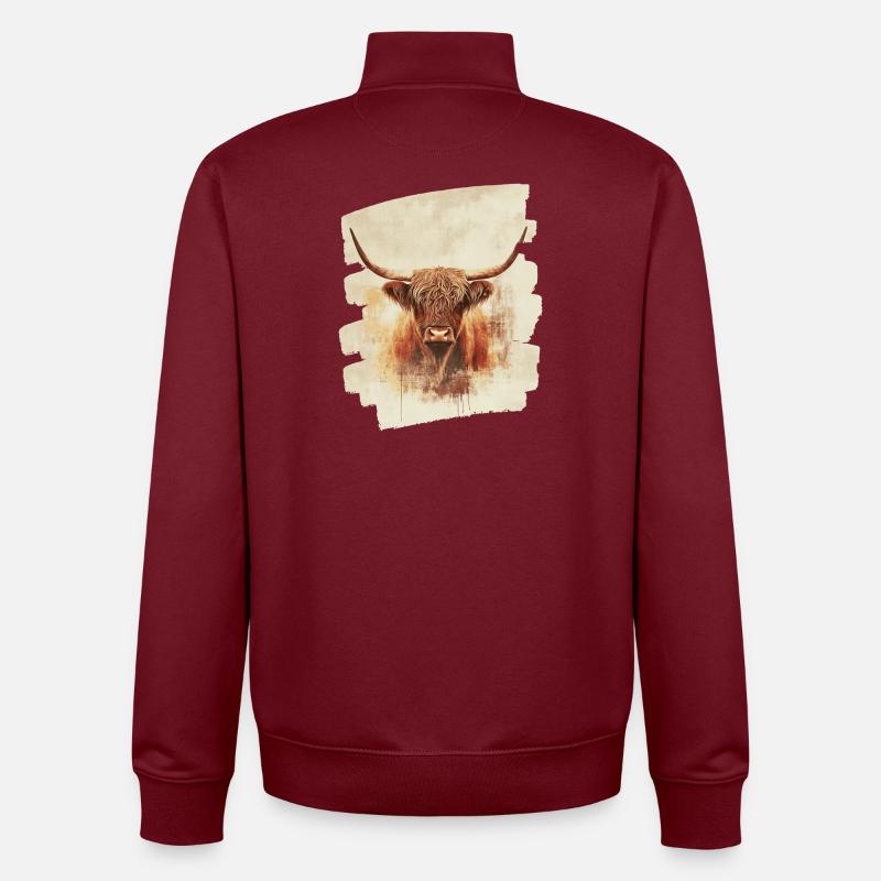 Bovins écossais des Highlands - Sweat zippé unisexe en coton bio Stanley/Stella - bordeaux