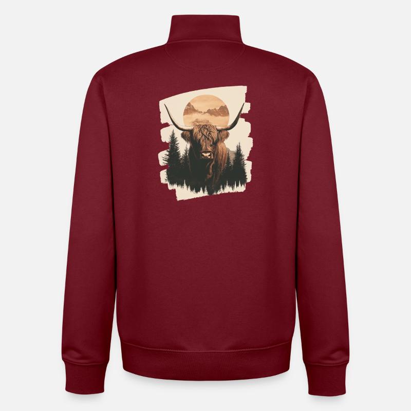 Bovins écossais des Highlands - Sweat zippé unisexe en coton bio Stanley/Stella - bordeaux