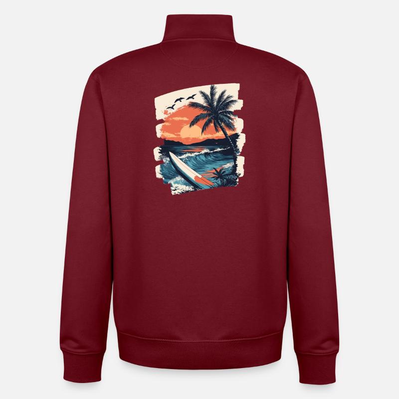 Beach Palm Trees Sunset Summer - Unisex Organic Zip Sweatshirt by Stanley/Stella - burgundy