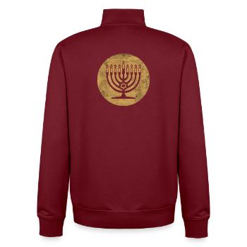 Menorah de Hanoukka chandelier dans cercle doré - Sweat zippé unisexe en coton bio Stanley/Stella - bordeaux - Dos - AI Model Male 185 dark (185cm)