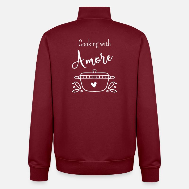 Kochen | Kochen Design | coocking with amore | - Unisex Organic Zip Sweatshirt von Stanley/Stella - Burgunderrot