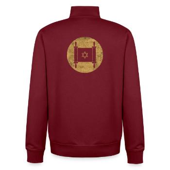 Rouleau de la Torah dans un cercle doré - Sweat zippé unisexe en coton bio Stanley/Stella - bordeaux - Dos - AI Model Male 185 dark (185cm)