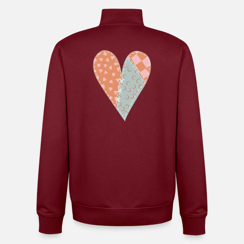 Patchwork Heart No8 - Unisex Organic Zip Sweatshirt by Stanley/Stella - burgundy