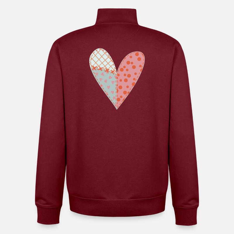 Patchwork Heart No11 - Unisex Organic Zip Sweatshirt by Stanley/Stella - burgundy