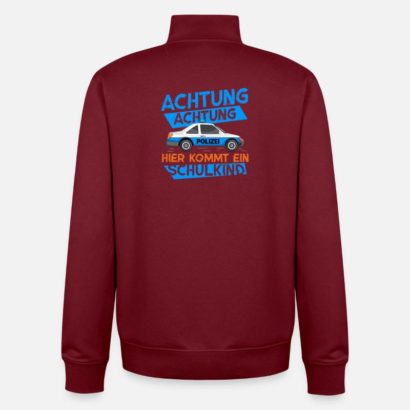 Polizeiauto mit Warnmeldung zum Schulstart - Unisex Organic Zip Sweatshirt von Stanley/Stella - Burgunderrot