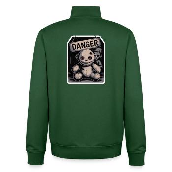 Eerie Doll with Danger Sign - Unisex Organic Zip Sweatshirt by Stanley/Stella - bottle green - Back - AI Model Male 185 dark (185cm)