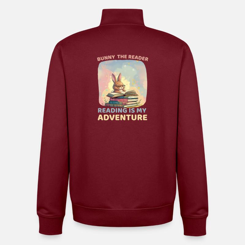 Read Adventures with Rabbits - Unisex Organic Zip Sweatshirt by Stanley/Stella - burgundy