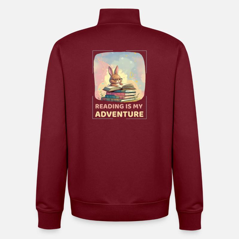 Rabbit reading with adventure style - Unisex Organic Zip Sweatshirt by Stanley/Stella - burgundy