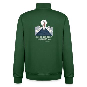 Jésus montre la voie de la foi chrétienne en disant - Sweat zippé unisexe en coton bio Stanley/Stella - vert bouteille - Dos - AI Model Male 185 dark (185cm)