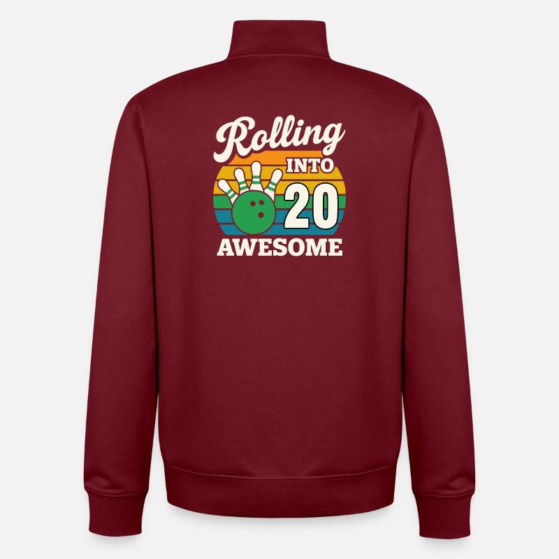 Bowling 20e anniversaire célébration graphique - Sweat zippé unisexe en coton bio Stanley/Stella - bordeaux