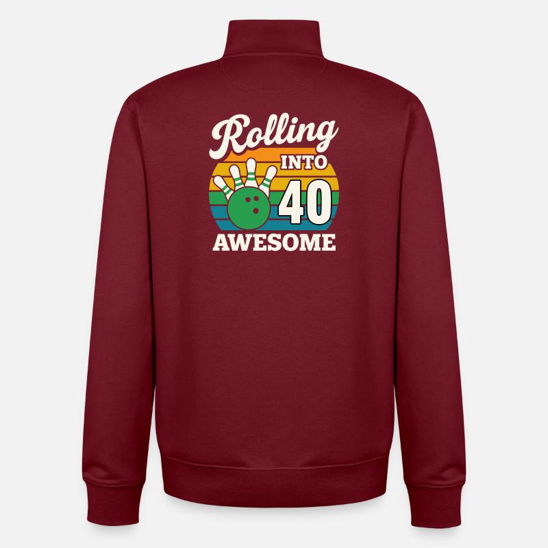 Bowling rétro 40e anniversaire Design - Sweat zippé unisexe en coton bio Stanley/Stella - bordeaux
