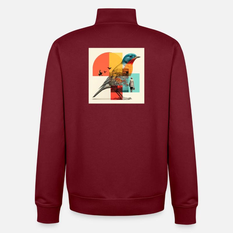 Gestaltwandelnder Vogel in bunter Collage - Unisex Organic Zip Sweatshirt von Stanley/Stella - Burgunderrot