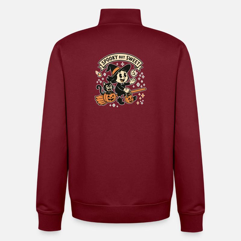 Cute Witch with Pumpkins - Unisex Organic Zip Sweatshirt by Stanley/Stella - burgundy