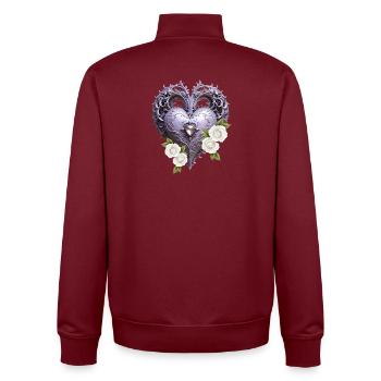 Coeur décoratif avec des roses blanches - Sweat zippé unisexe en coton bio Stanley/Stella - bordeaux - Dos - AI Model Male 185 dark (185cm)