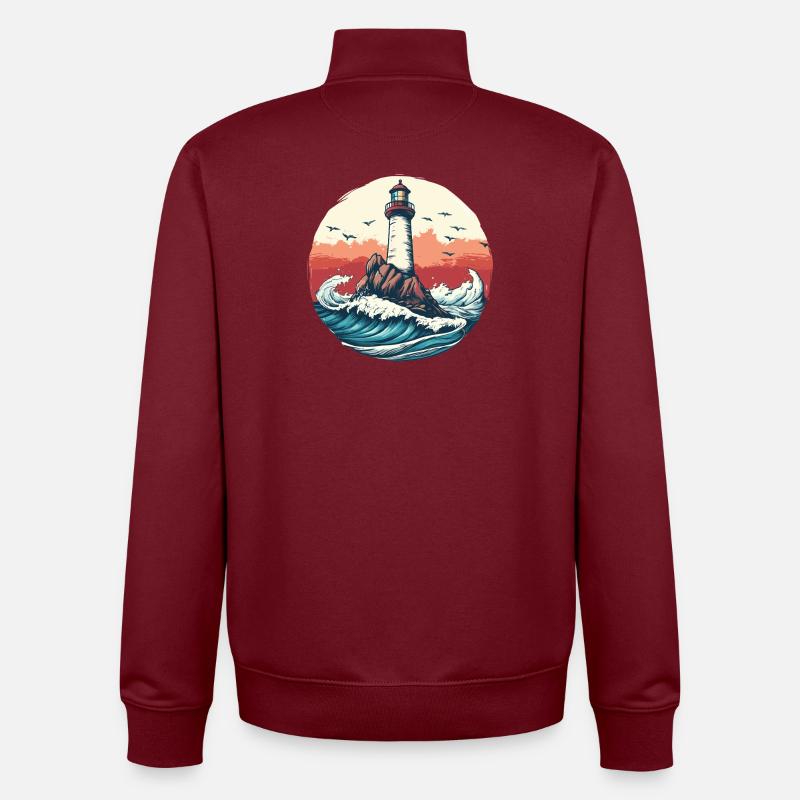 Phare sur une mer agitée - Sweat zippé unisexe en coton bio Stanley/Stella - bordeaux