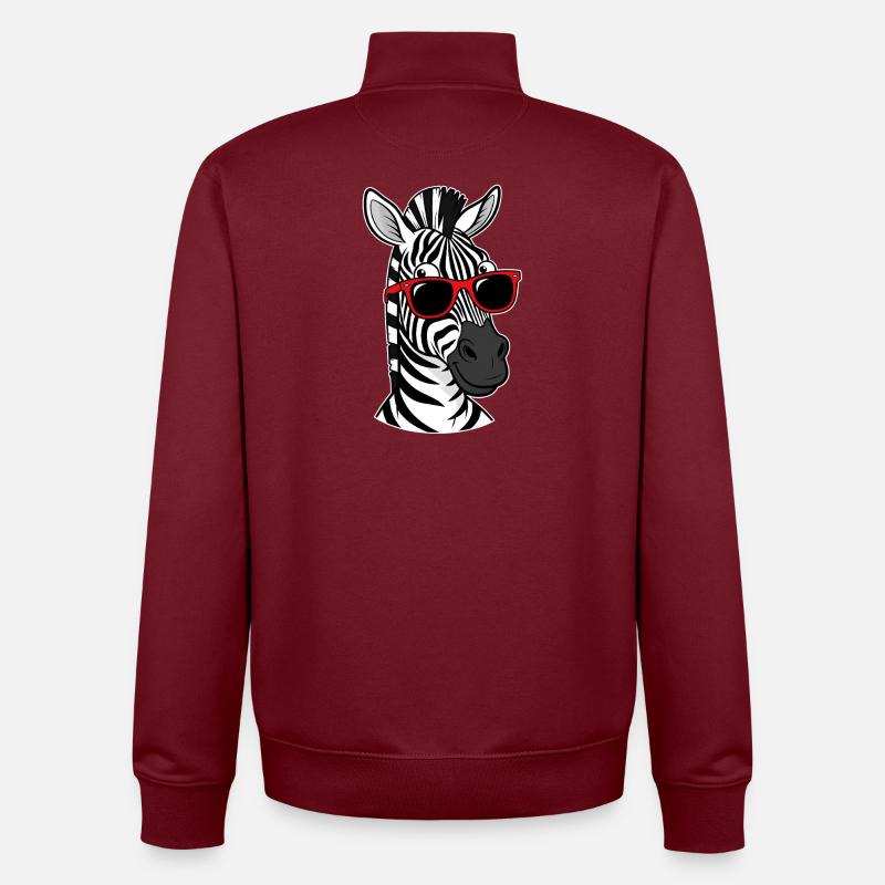 Zebra with sunglasses design - Unisex Organic Zip Sweatshirt by Stanley/Stella - burgundy