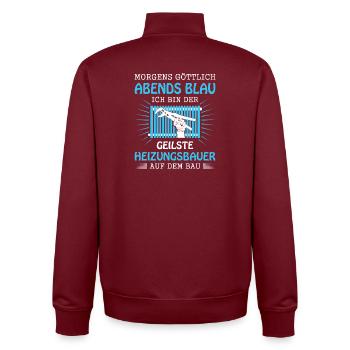 Chauffagiste Plombier Plombier de construction chauffage - Sweat zippé unisexe en coton bio Stanley/Stella - bordeaux - Dos - AI Model Male 185 dark (185cm)