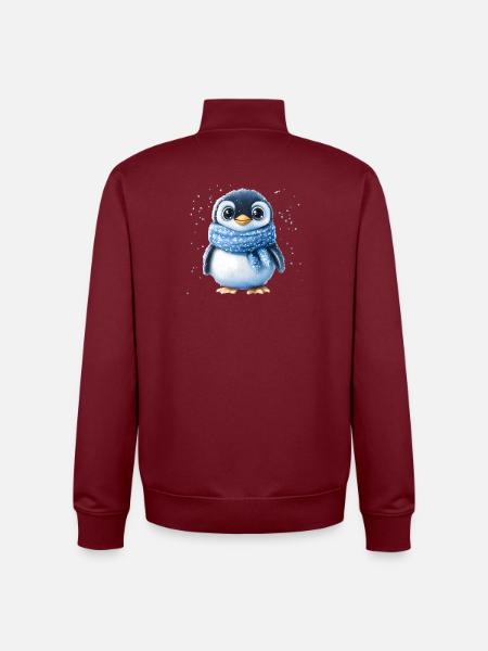 Cute Winter Penguin in Blue - Unisex Organic Zip Sweatshirt by Stanley/Stella - burgundy