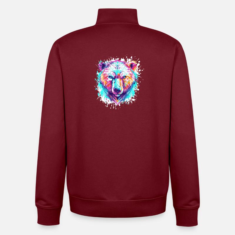Bear Head Pop Art Splatter - Unisex Organic Zip Sweatshirt by Stanley/Stella - burgundy