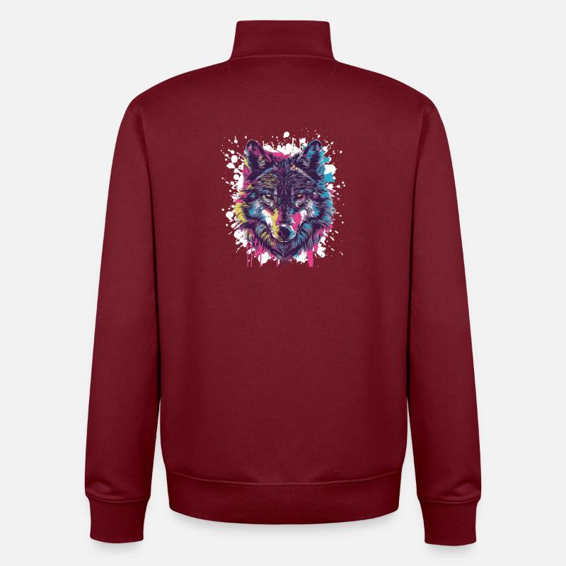 Wolf Tier Farbklecks - Unisex Organic Zip Sweatshirt von Stanley/Stella - Burgunderrot