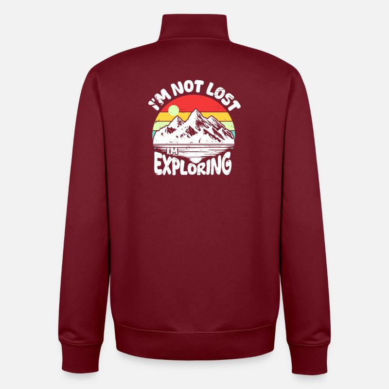 Retro Mountain Exploration - Unisex Organic Zip Sweatshirt by Stanley/Stella - burgundy