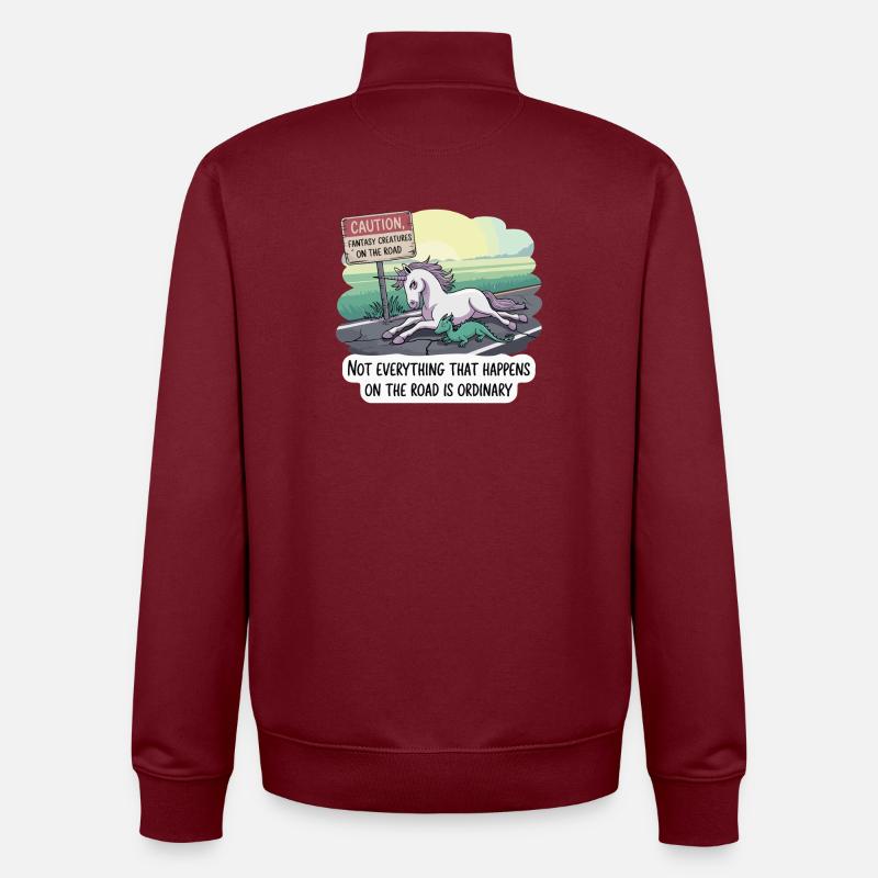 Fantasy-Einhorn-Duo am Straßenrand - Unisex Organic Zip Sweatshirt von Stanley/Stella - Burgunderrot